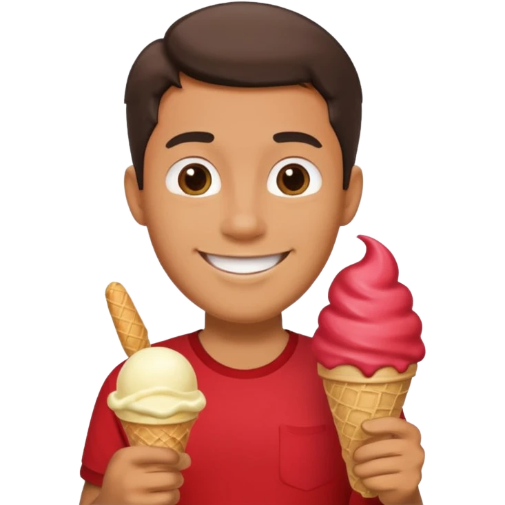 Man with red shirt, holding ice cream emoji