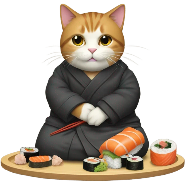 cat in a big coat eating sushi emoji