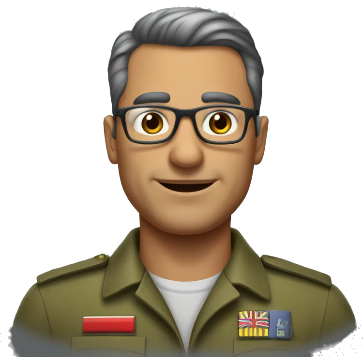 Homme brun cheveux rasés type militaire avec lunettes de vue âgé de 55 ans pesant 85 kilos plutôt souriant et affable divorcé  emoji
