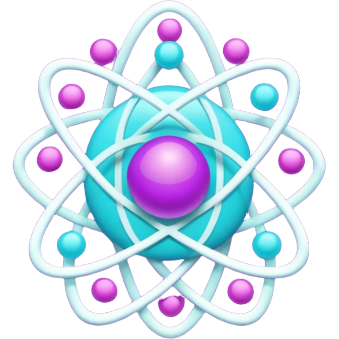 minimalistic atom, neon purple (#8B5CF6) and cyan (#00E0FF), representing Atom team creativity and innovation, clean tech design emoji