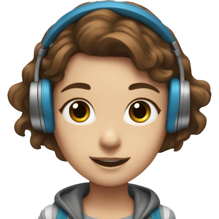 Girl with brown hair and blue eyes dancing with headphones emoji