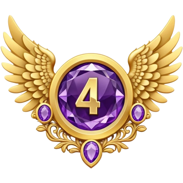 4th place award Number in frame decorated with golden angel  wings and amethyst  stone emoji