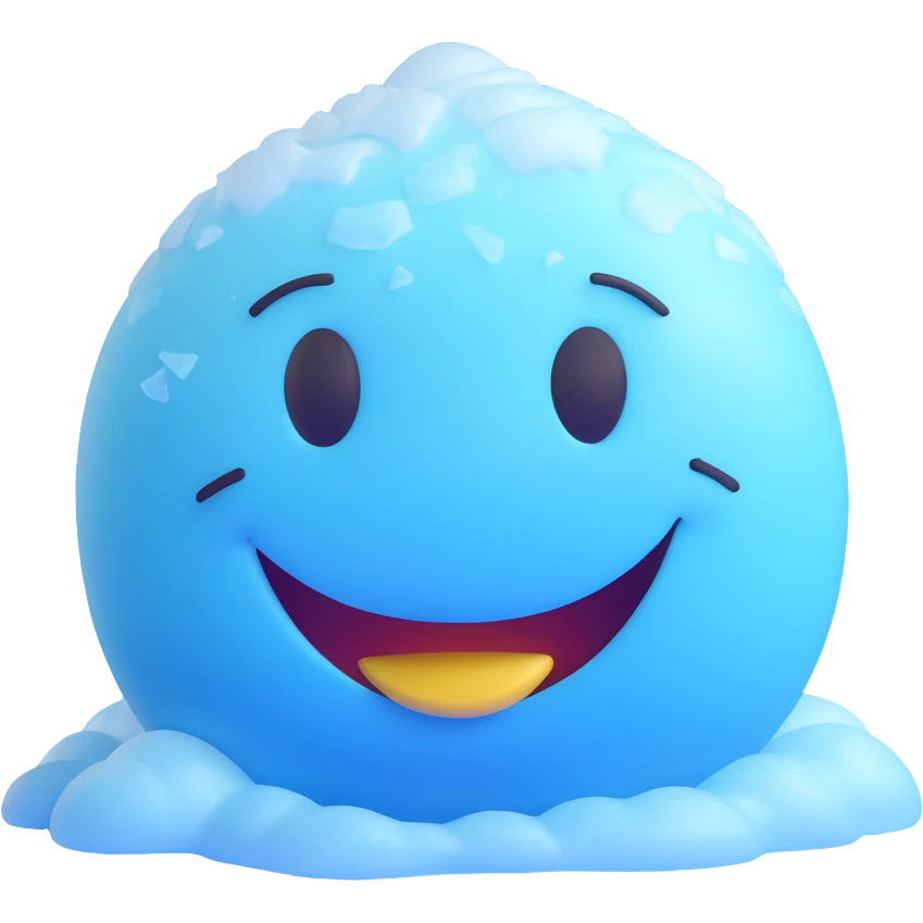 frozen smiley face sleeping, frosty surface, icy blue emoji