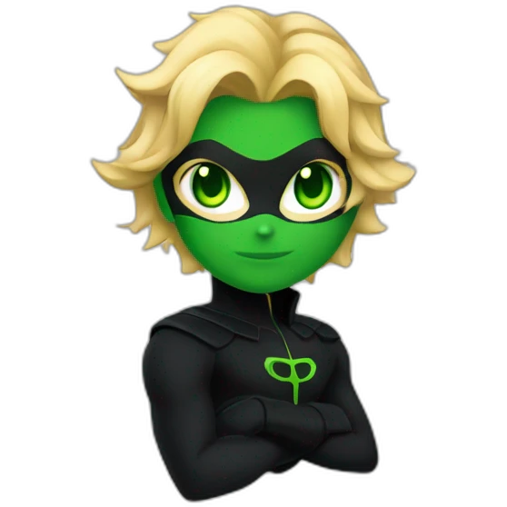 Miraculous chat noir black suit superhero with green eyes and blonde hair emoji