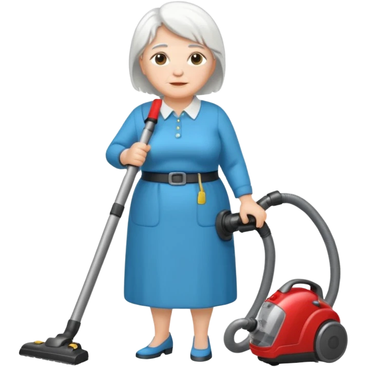 White hair cubby lady modern clothes older chubby ed lady vaccum emoji