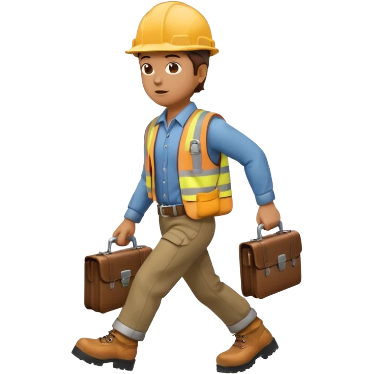 person wearing a hard hat or helmet, holding a wrench in one hand and a briefcase in the other, in a walking or running motion emoji