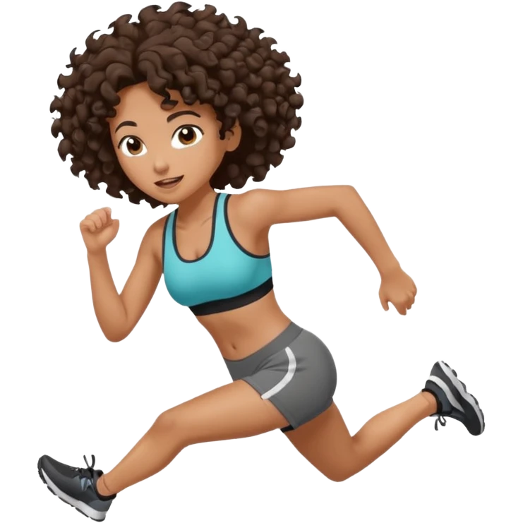 Treino de corrida feminino morena cacheada cabelos cumpridos caindo nas costas emoji