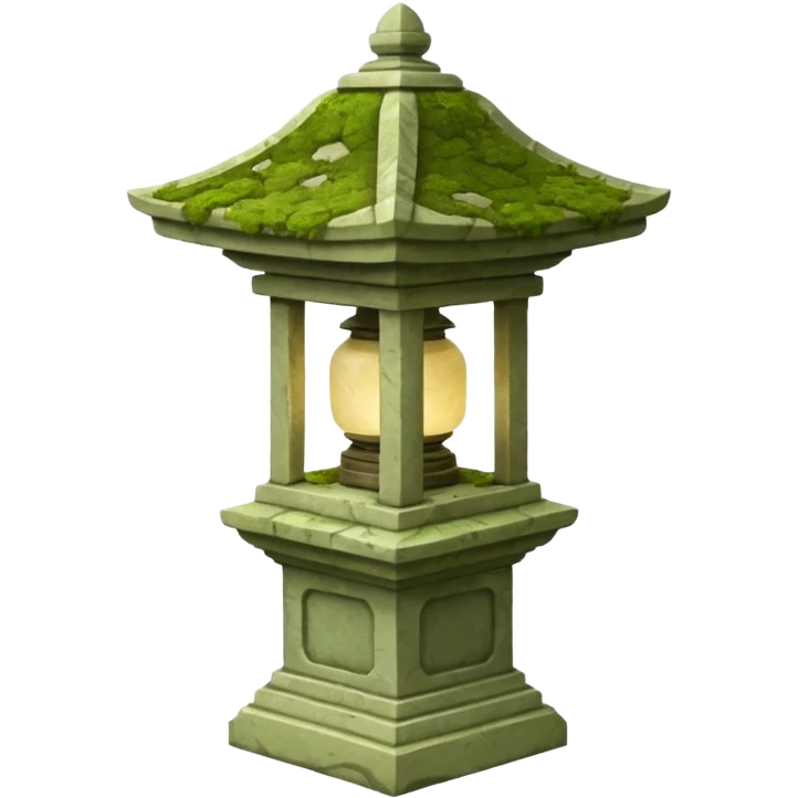 Stone Lantern – Carved lantern on pedestal, moss-covered. emoji