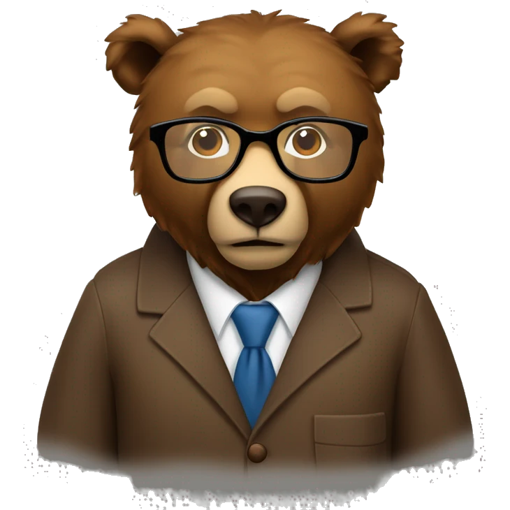  brown bear animal as a university professor, Apple ios style emoji, wearing thick plastic tortoise shell glasses emoji