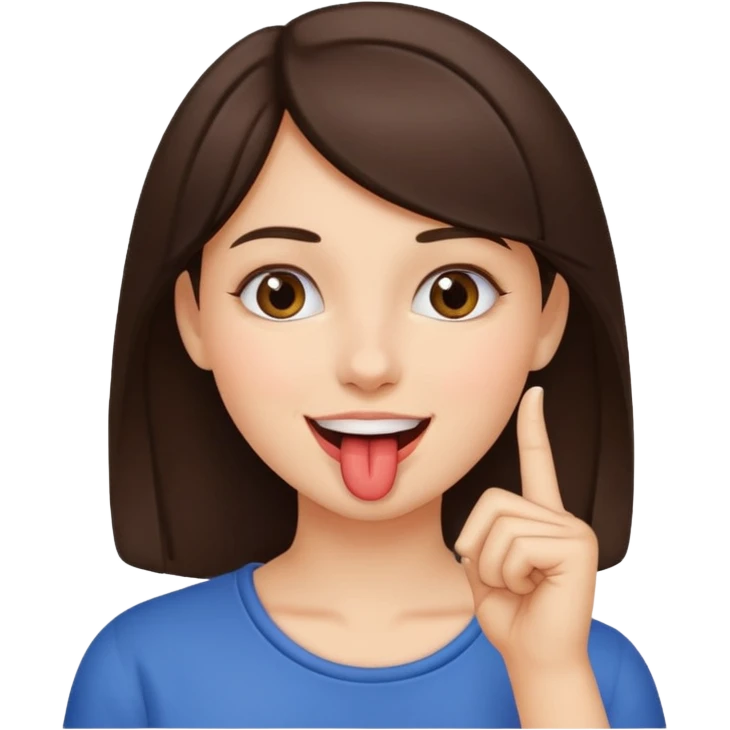 A brunette girl sucks her index finger with her mouth. emoji
