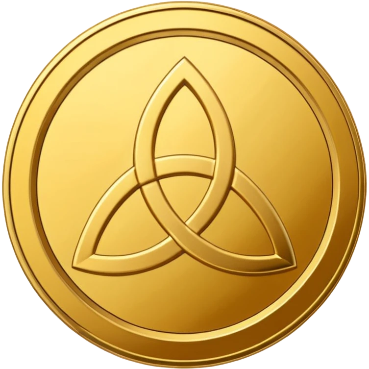 Gold coin with a triquetra and an overlapping triangle on it emoji