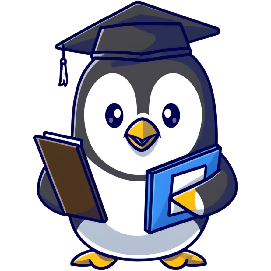 stern penguin school principal with clipboard and academic cap emoji