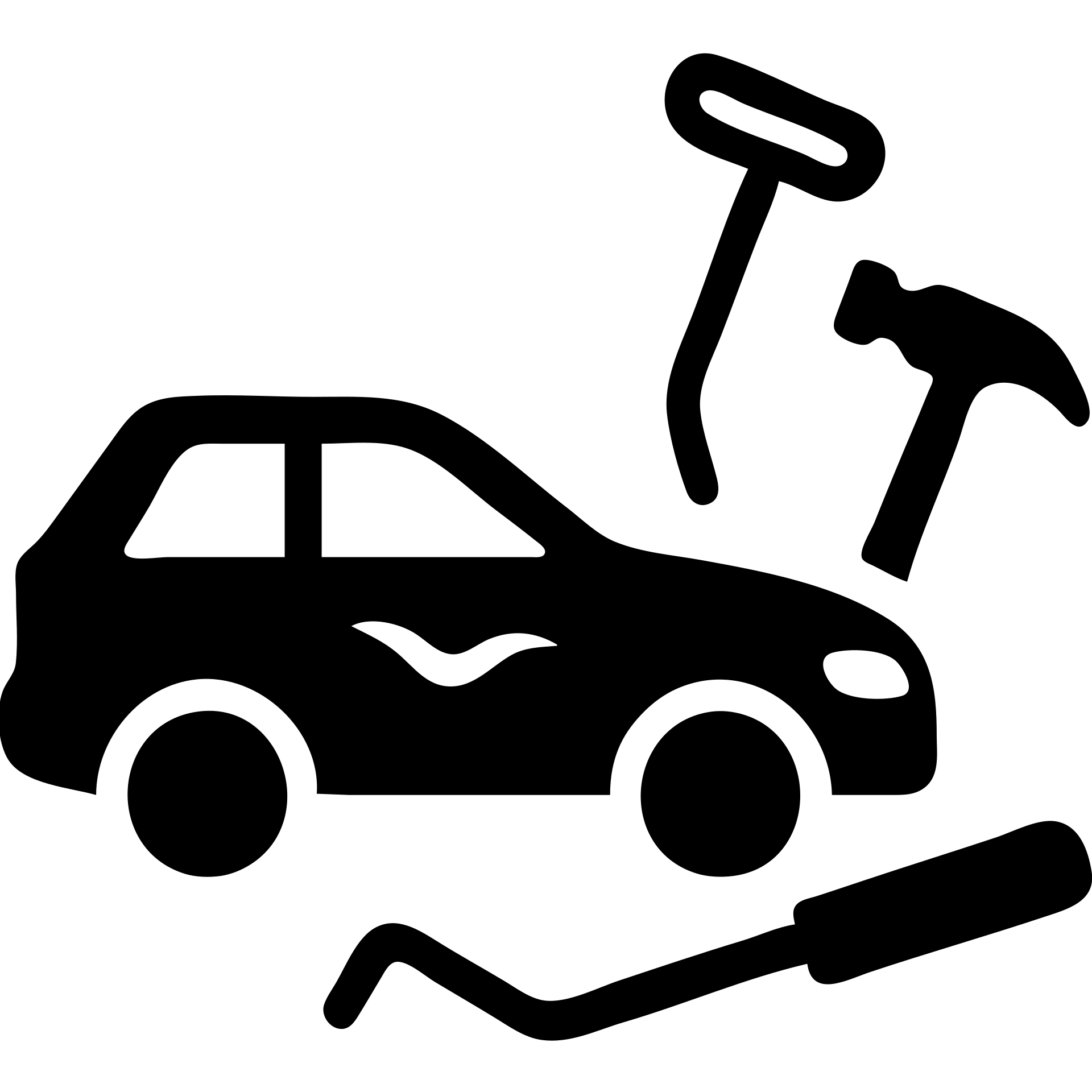 solid filled icon of an elegant car with a visible dent and dent repair tools like a lever and small hammer for Paintless Dent Repair (PDR) emoji