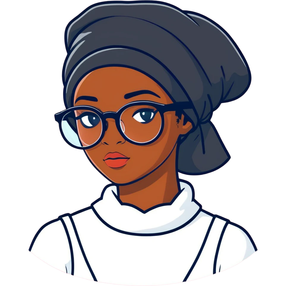 Black girl with glasses wearing a black bonnet  emoji