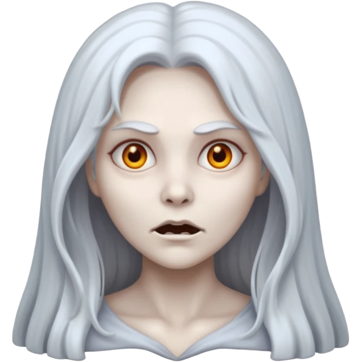 creepy ghost woman with gray skin and scary face emoji