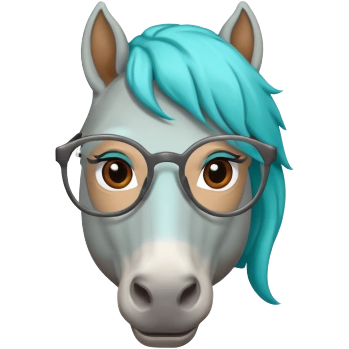 grey horse head with turquoise hair and glasses emoji