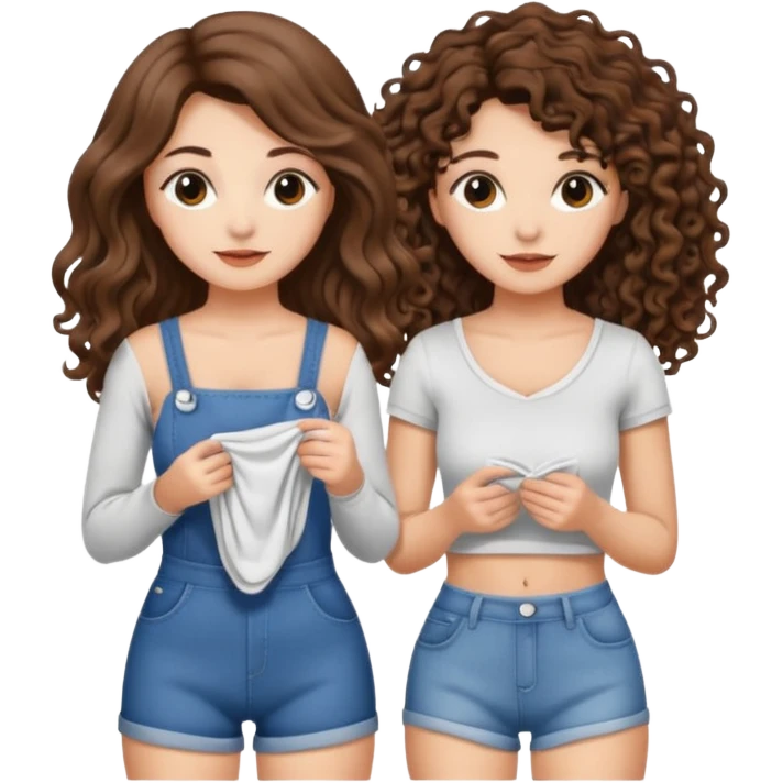 moon laundry — long wavy brown hair tattooed woman and short tight curly brown hair woman — cloth line emoji