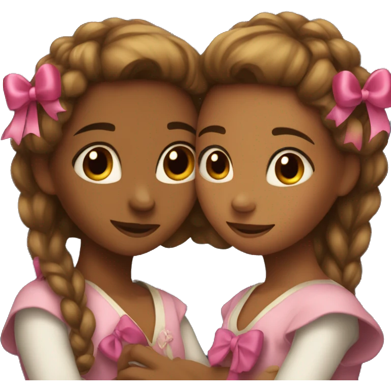 two girls hugging with bows if their hair, brown skinned emoji