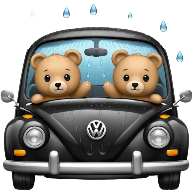 Two teddy bears in black Volkswagen in the rain emoji
