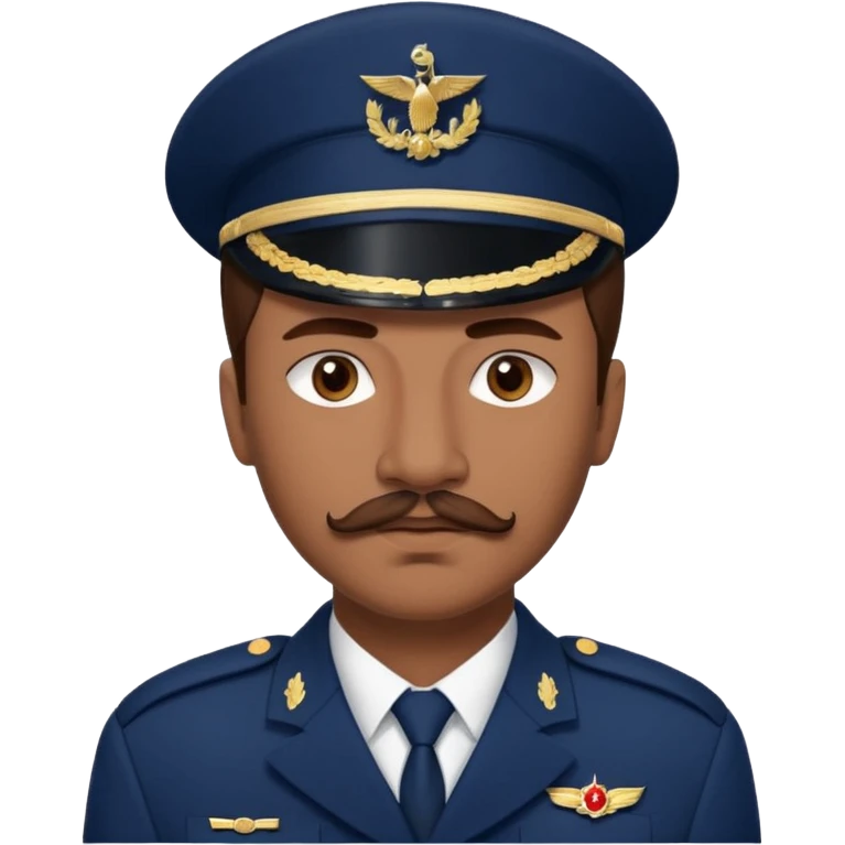 A Young man with brown hair laid back, with mustache and no beard, with pretty brown eyes, thin lips, wearing navy blue army uniform, looking like Leonidas from “Wounded love” Turkish series emoji