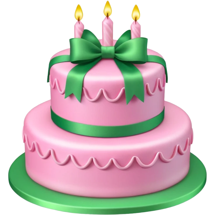 Pink Birthday cake with green ribbon in 3D emoji