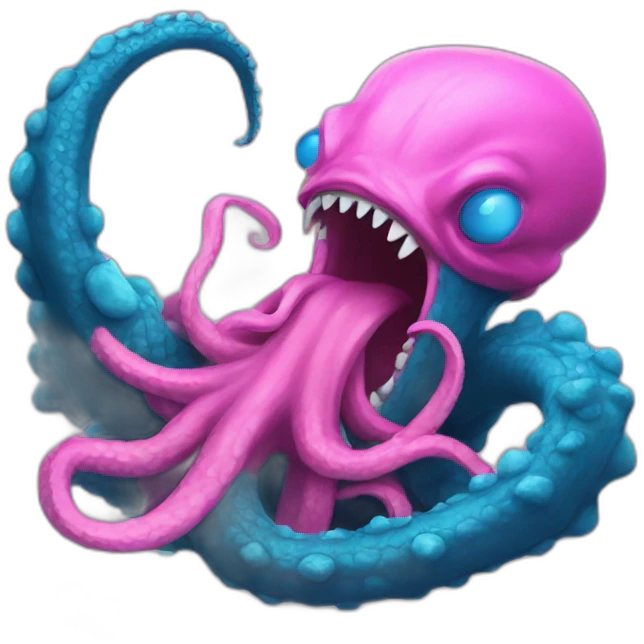 a blue kraken fighting  has another pink kraken emoji
