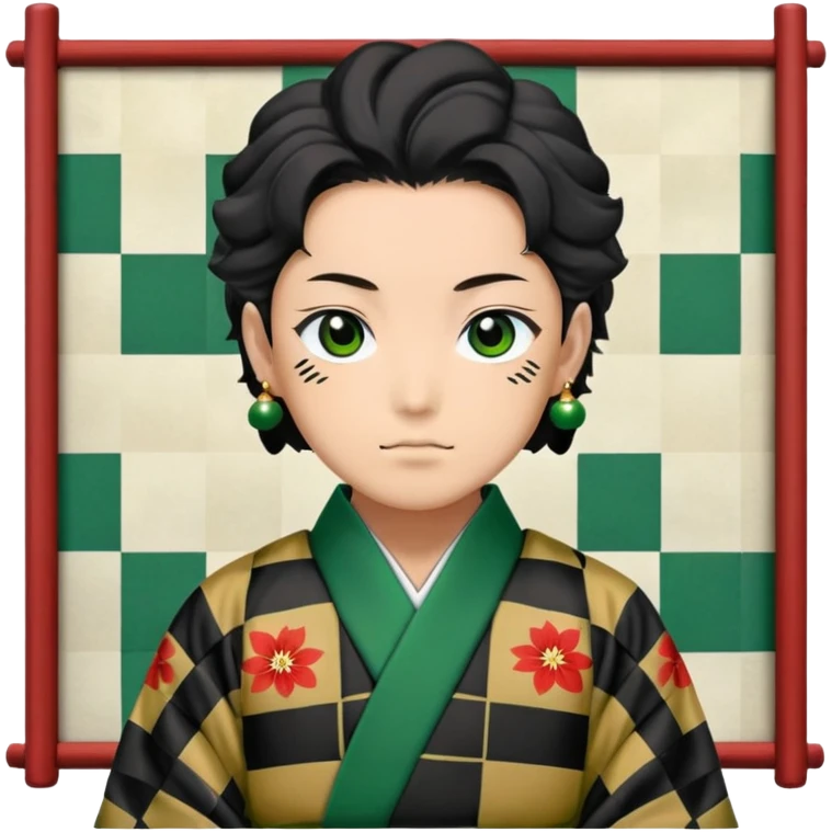 Tanjiro Kamado from Demon Slayer with black and green checkered haori and hanafuda earrings emoji