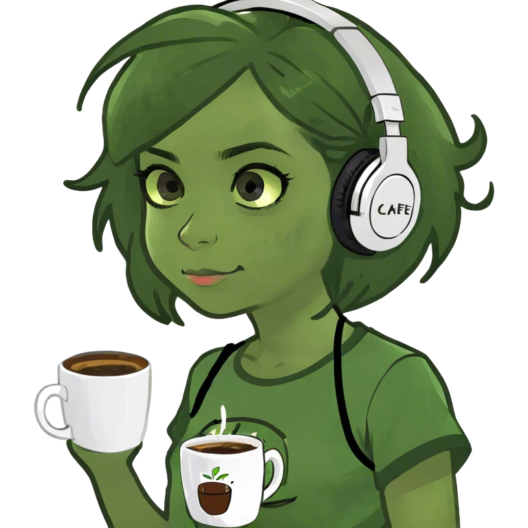 Niña pelo cafe escuchando musica y con sueño emoji