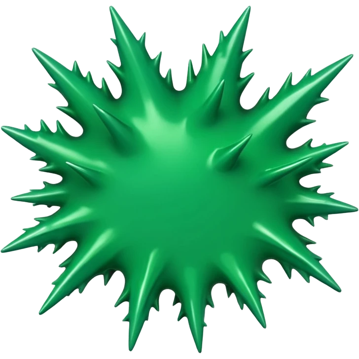 A glossy green paint splash with irregular spiky edges on a transparent background. emoji