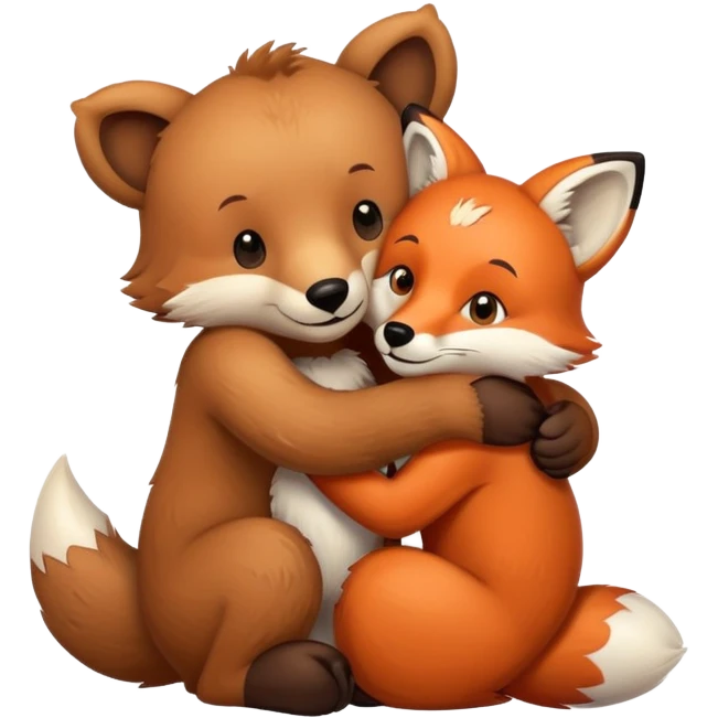 Brown Bear hug a fox emoji