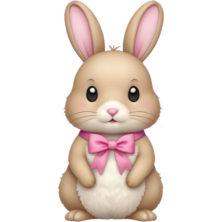 a beige rabbit with a pink ribbon on its neck emoji