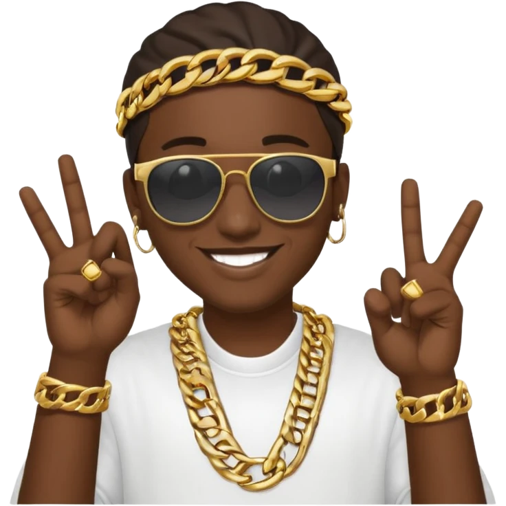 rapper emoji making a hand sign, gold chain, sunglasses emoji