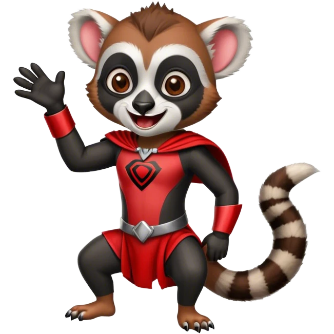 lemur super hero laughs in red and black clothes emoji