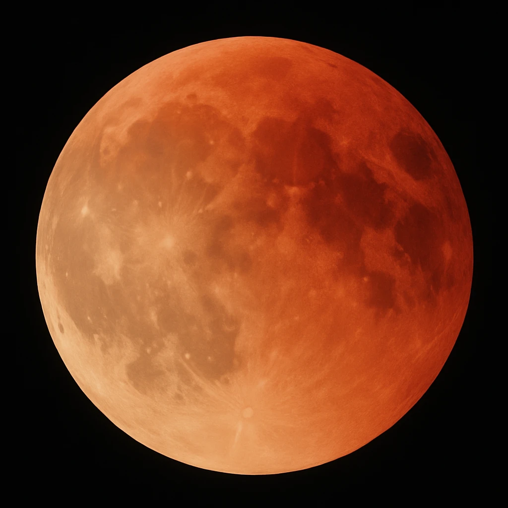 blood moon with smoother craters, two-tone fill: beige and dark red, smooth gradient transition between colors, realistic moon style emoji