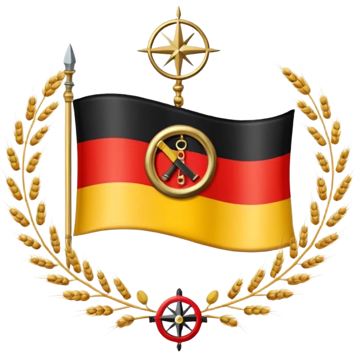 The flag of East Germany (the German Democratic Republic or GDR) consisted of the traditional German black, red, and gold horizontal tricolor, distinguished by a central emblem of a Centered in the red band, the national emblem featured a hammer, a compass, wreath of wheat. emoji