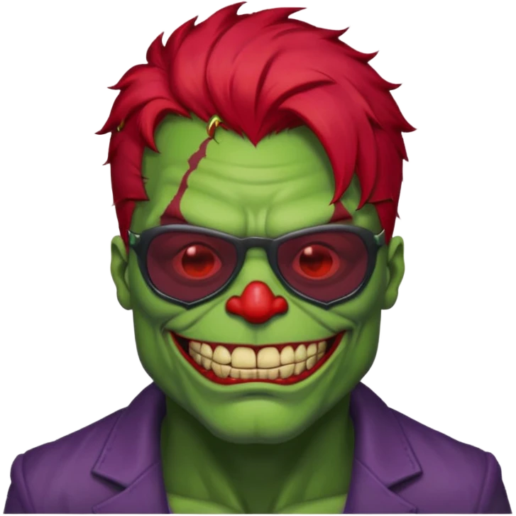 Zombie hulk with sun glasses and red hair and joker nose emoji