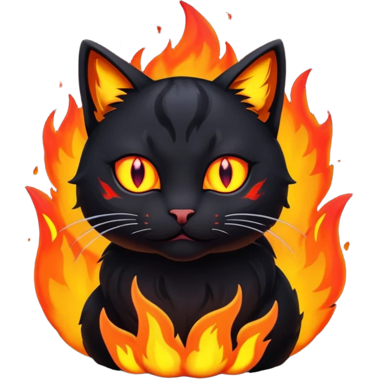 evil cat with fire emoji