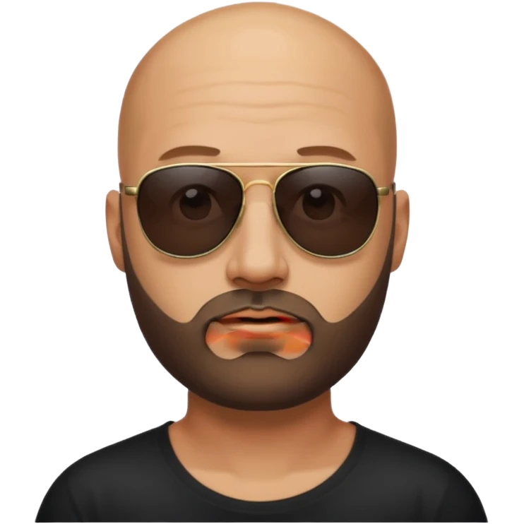 A bald man with a trimmed beard, wearing black sunglasses and a confident expression. emoji