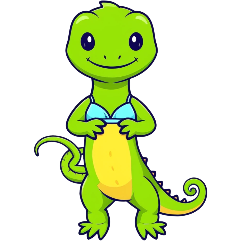 elegant lizard character wearing tasteful, stylish lingerie, cartoon style emoji