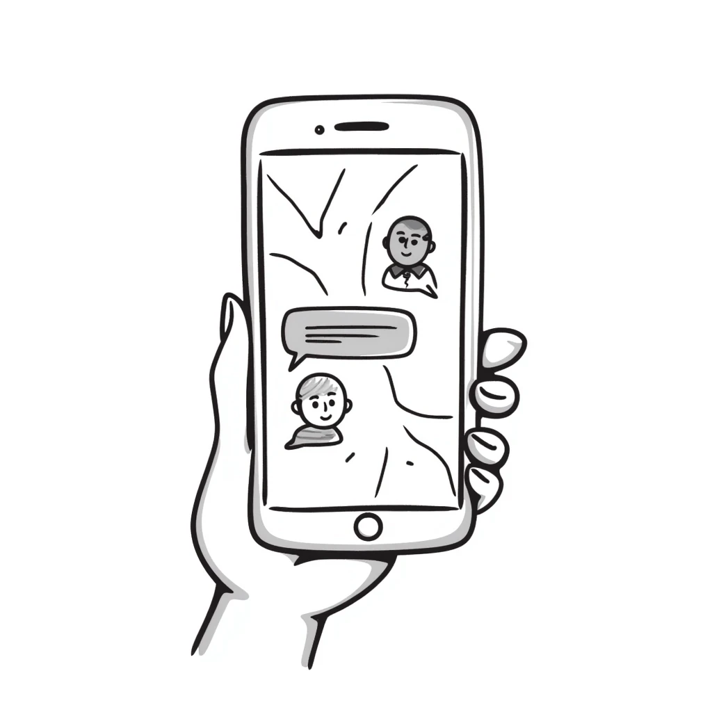 Hand holding an iPhone with WhatsApp open, chatting with a robot or AI bot emoji