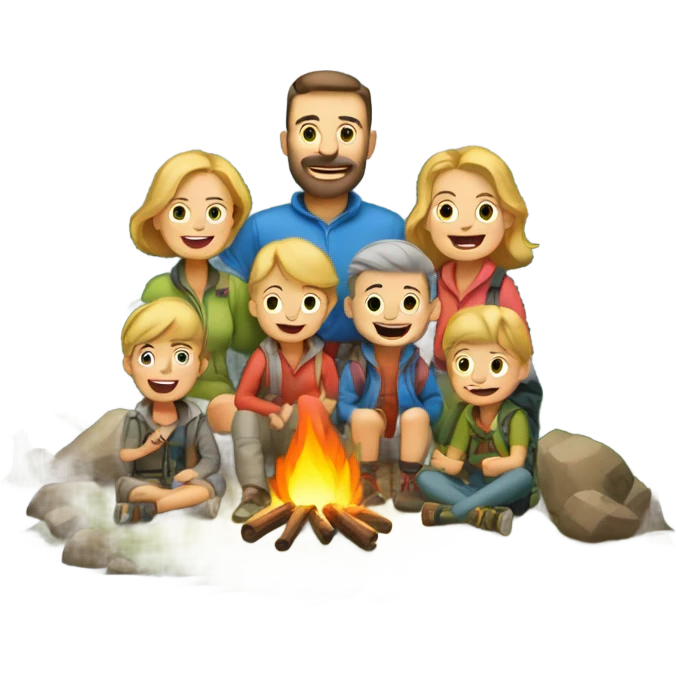 Caucasian Family of 8 camping in mountains emoji