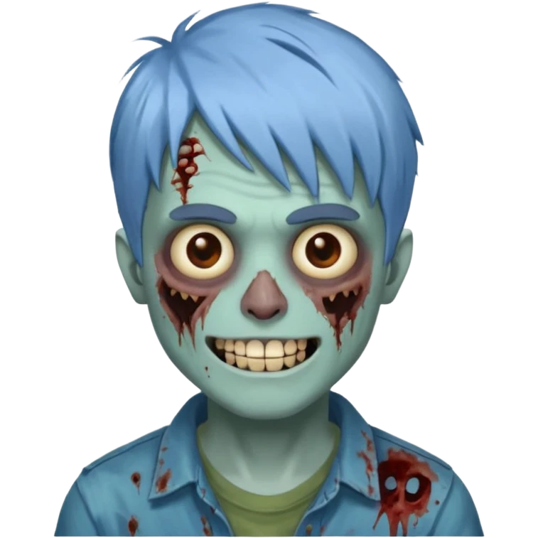 я мужчина, цвет волос пепельно синий, стрижка как у футболиста Yamal сделай меня в стиле зомби и ещё сделай с Улыбкой крутой и поменяй стрижку больше объемной зделай, и чёлку не на бок а прямо и зделай больше урагана на волосах стрижка не такая emoji