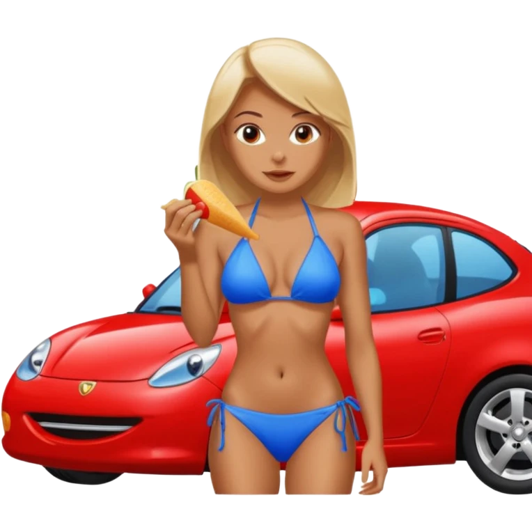 Woman in a bikini eating a car emoji