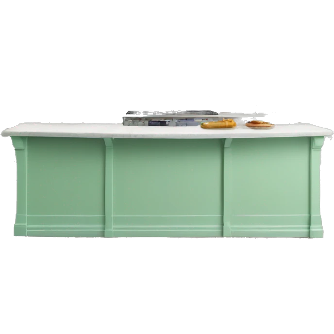 Realistic front facing mint green kitchen counter island bar. emoji