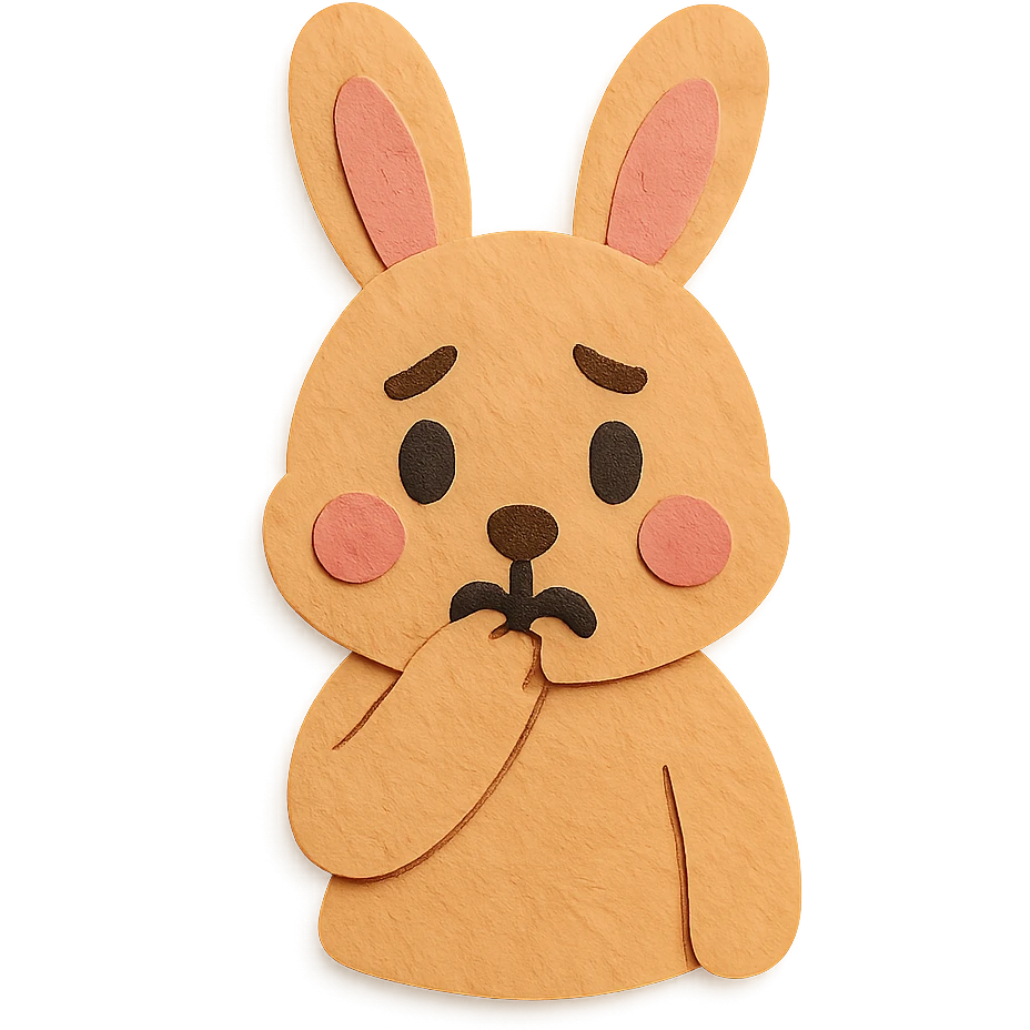 apricot bunny biting paw nervously, paper-craft style emoji