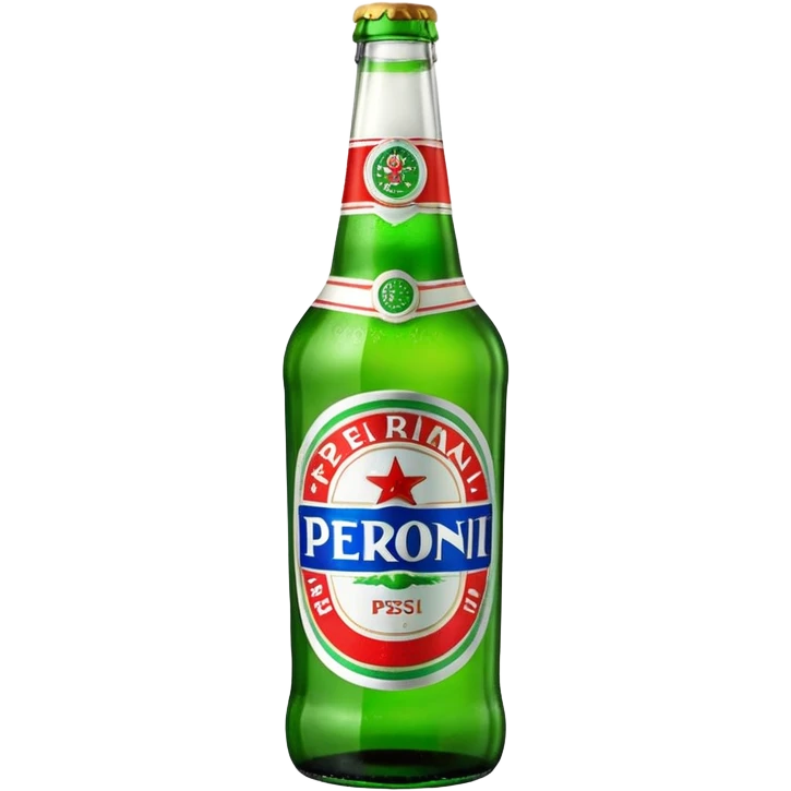 Glass bottle Peroni with red marketing tape emoji