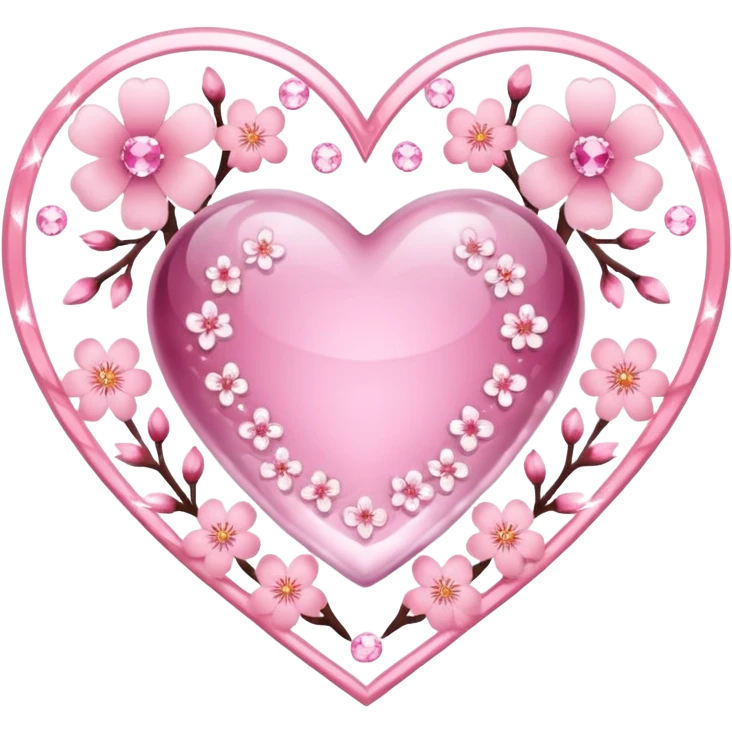 heart with sakura flowers and a crystal border emoji