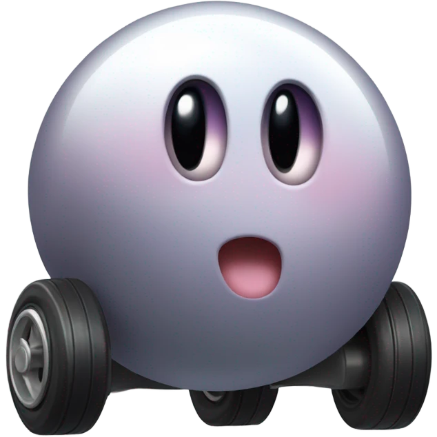 Metal cute black eyes Kirby ball driving on 4 car wheels emoji
