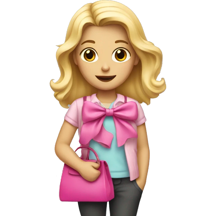 A blonde girl with a pink bow and a bag emoji