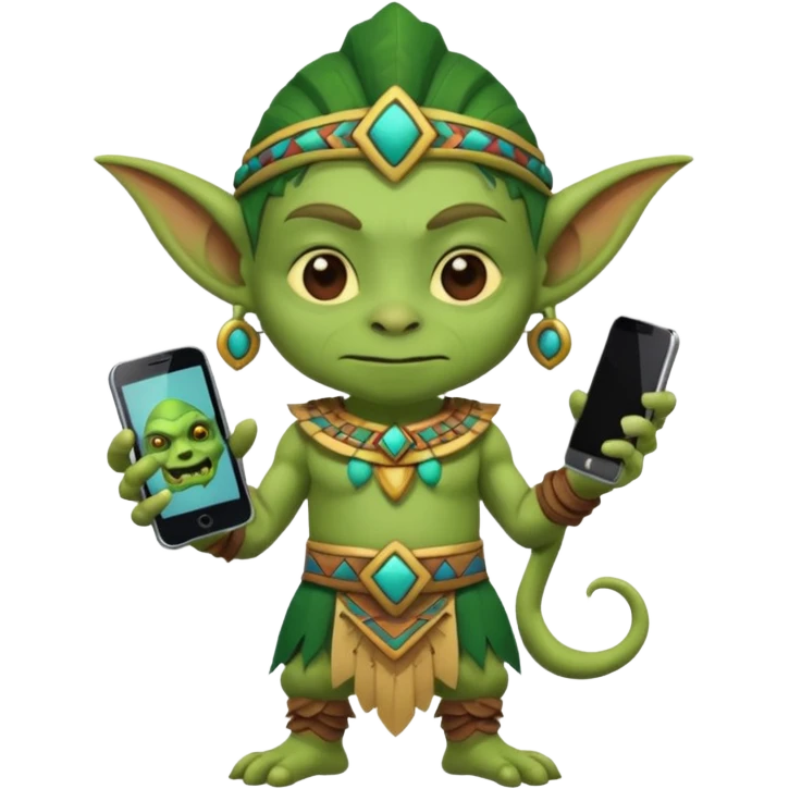 goblin with mayan custome dress and smartphone emoji
